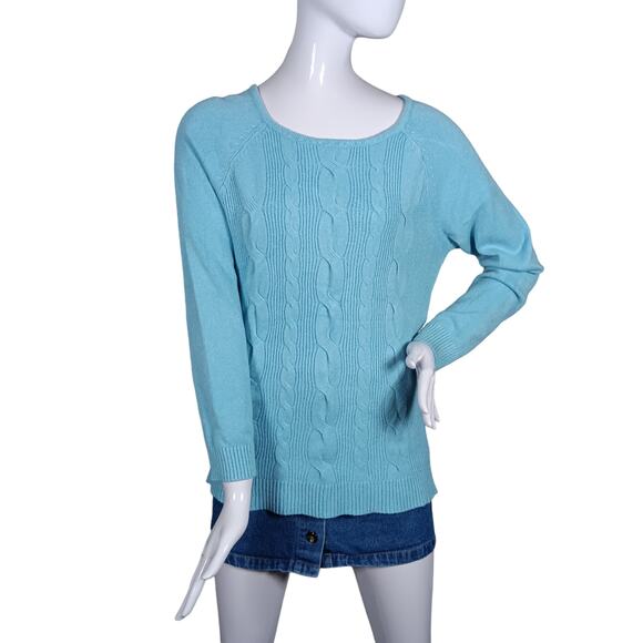 Cyrus Knit Top Light Blue Size Large Long Sleeve Round Neckline Cable Knit - Picture 6 of 13